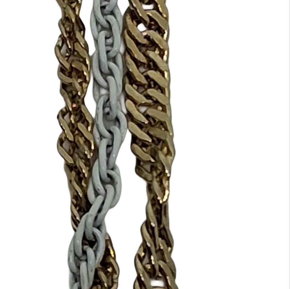Vintage Multi-Strand Gold Tone & White Enamel Layered Chain Necklace - Picture 4 of 5